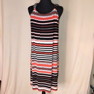 Spense Black and Orange Stripe Halter Sundress Midi Size L
